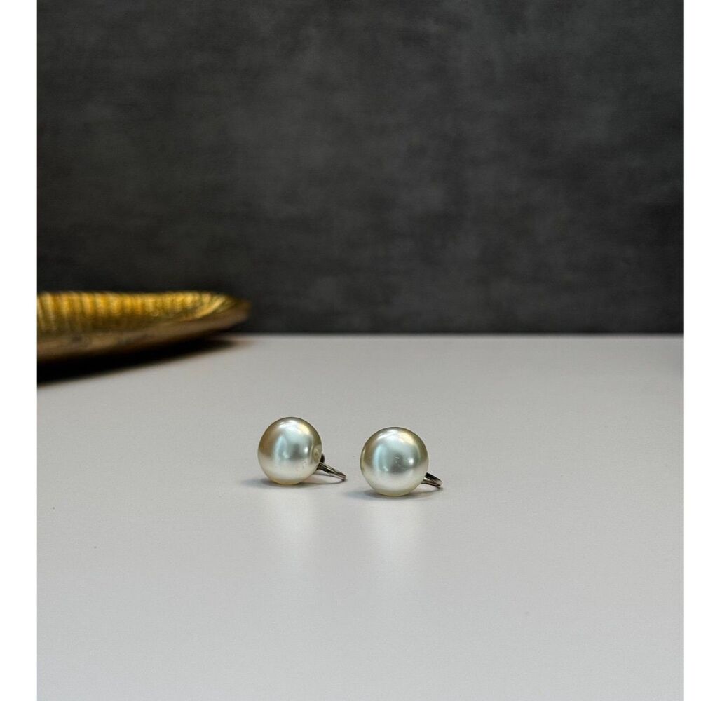 Vintage Sterling Button Pearl Screwback Earrings